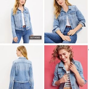 Denim Trucker Jacket in Light Mid Indigo Wash LOFT size M BRAND NEW